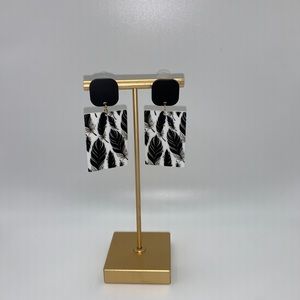 B&W Square Leaf Printed Statement Earrings